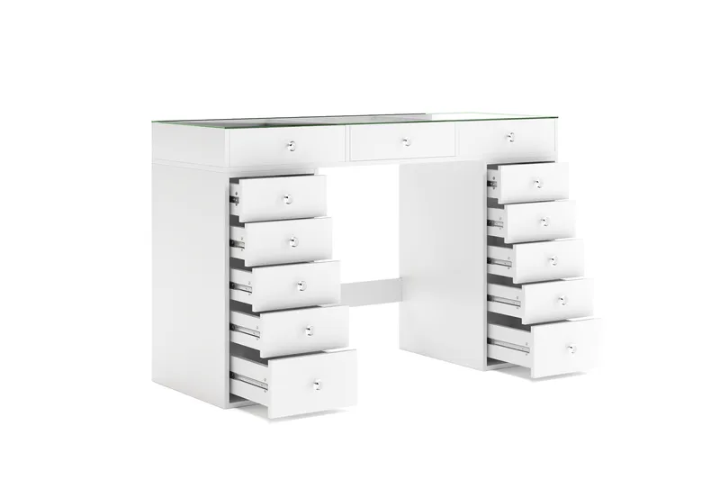 Glow Stort sminkbord med glasskiva - Förvaring med lådor och fack  120 cm - Vit - Products - Möbler - Bord & matgrupp - Sminkbord & toalettbord