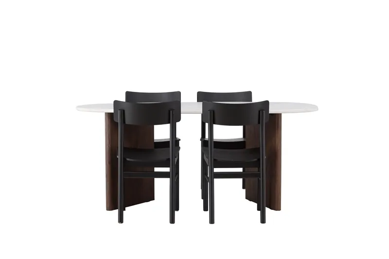 Grönvik Matgrupp 180 cm Oval med 4 Montros Stolar, Mocca