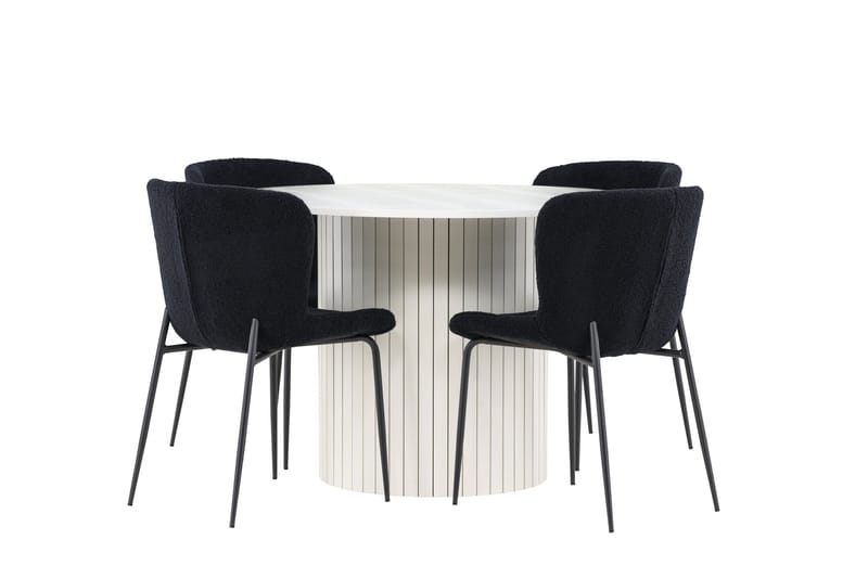 Härön Matgrupp 110 cm Rund med 4 Modesto stolar - Vit/Svart - Products - Möbler - Bord & matgrupp - Matgrupp
