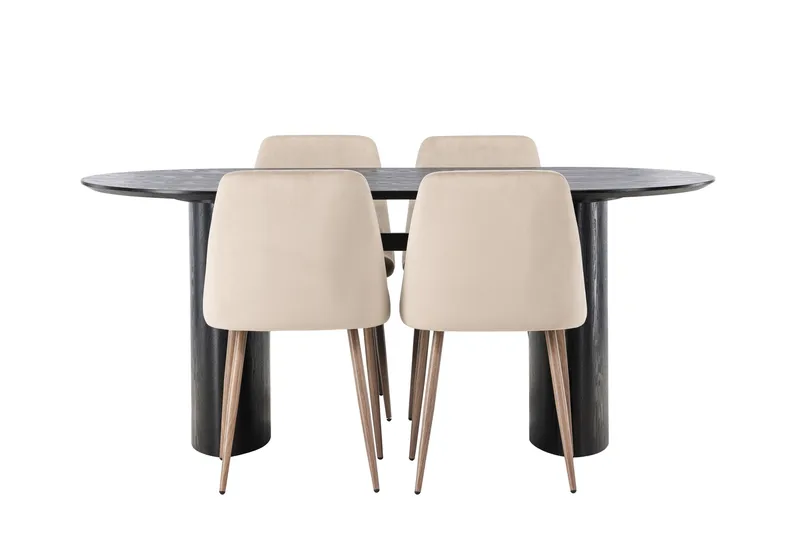 Isolde Matgrupp 180 cm Oval med 4 Night Stolar, Svart