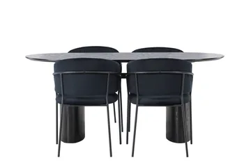 Isolde Matgrupp 180 cm Oval med 4 Selma Stolar - Svart - Products - Möbler - Bord & matgrupp - Matgrupp