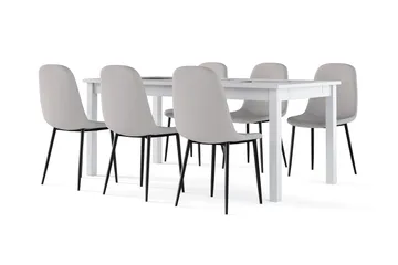 Jasmin Förlängningsbart Matbord 180 cm +  6 st Nibe stol grå med svarta ben - Vit/Grå - Products - Möbler - Bord & matgrupp - Matgrupp