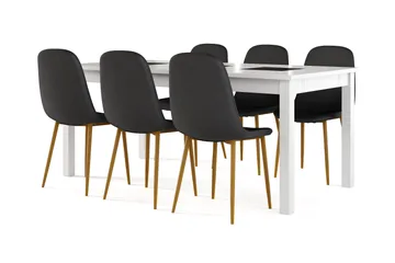 Jasmin Förlängningsbart Matbord 180 cm +  6 st Nibe stol svart med ek ben - Vit/Svart - Products - Möbler - Bord & matgrupp - Matgrupp