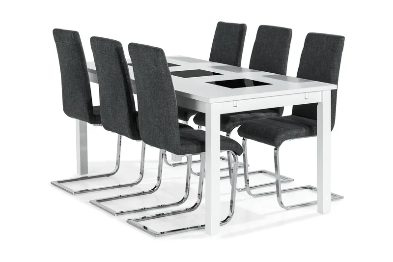 Jasmin Matgrupp med 6 st Cibus Stolar, Vit/Grå