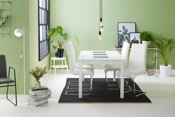 Jasmin Matgrupp med 6 st Cibus Stolar - Vit/PU/Krom - Products - Möbler - Bord & matgrupp - Matgrupp