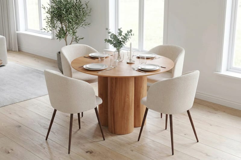 Juno Matgrupp runt 110 cm Ek med 4 Greya Matstolar - Ek - Products - Möbler - Bord & matgrupp - Matgrupp