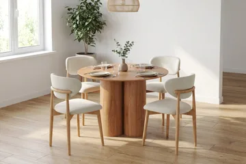 Juno Matgrupp runt 110 cm Ek med 4 Molly Matstolar - Ek - Products - Möbler - Bord & matgrupp - Matgrupp