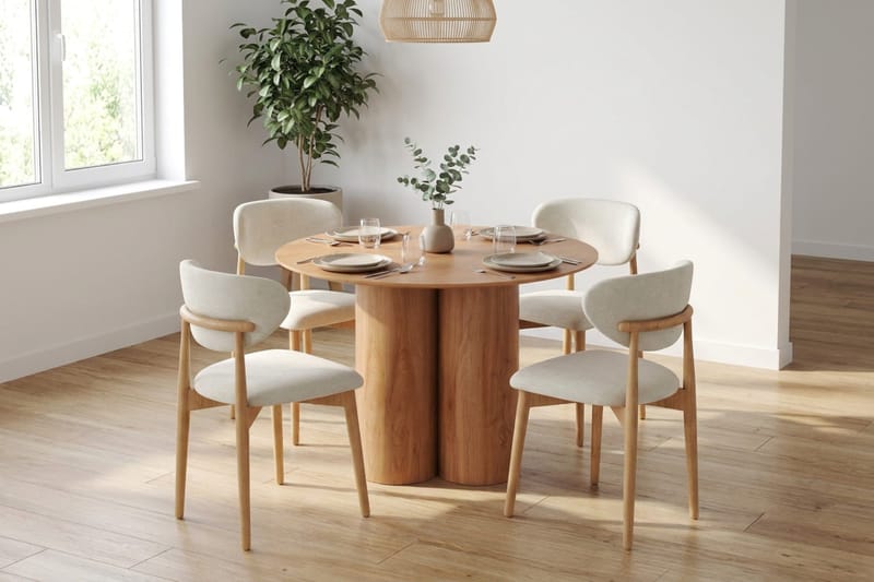 Juno Matgrupp runt 110 cm Ek med 4 Molly Matstolar - Ek - Products - Möbler - Bord & matgrupp - Matgrupp