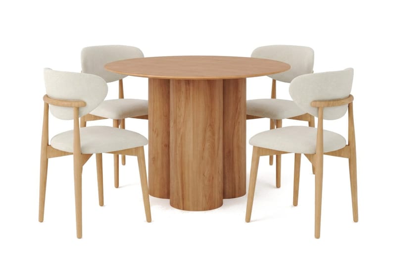 Juno Matgrupp runt 110 cm Ek med 4 Molly Matstolar - Ek - Products - Möbler - Bord & matgrupp - Matgrupp