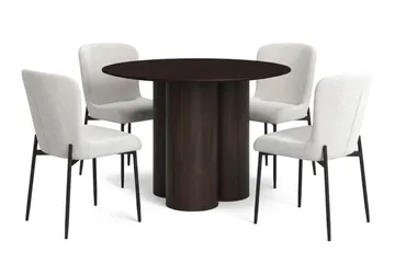 Juno Matgrupp runt 110 cm Rökt Ek med 4 Elsie Matstolar - Rökt ek/Vit - Products - Möbler - Bord & matgrupp - Matgrupp