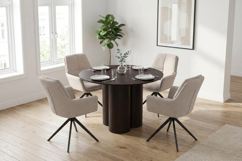 Juno Matgrupp runt 110 cm Rökt Ek med 4 Torsby Matstolar - Rökt ek - Products - Möbler - Bord & matgrupp - Matgrupp