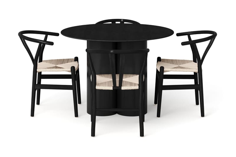 Juno Matgrupp runt 110 cm Svart med 4 Dastoori Matstolar - Svart - Products - Möbler - Bord & matgrupp - Matgrupp