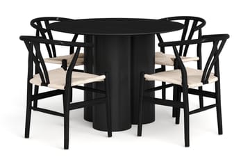 Juno Matgrupp runt 110 cm Svart med 4 Dastoori Matstolar - Svart - Products - Möbler - Bord & matgrupp - Matgrupp