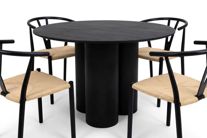 Juno Matgrupp runt 110 cm Svart med 4 Elysia Matstolar - Products - Möbler - Bord & matgrupp - Matgrupp