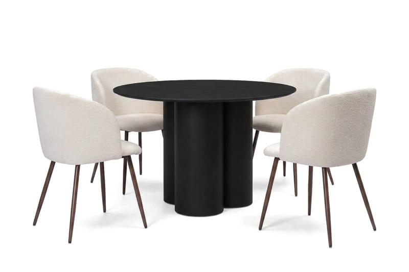 Juno Matgrupp runt 110 cm Svart med 4 Greya Matstolar - Svart - Products - Möbler - Bord & matgrupp - Matgrupp
