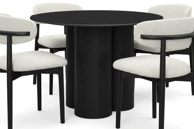 Juno Matgrupp runt 110 cm Svart med 4 Jaiveer Matstolar - Svart - Products - Möbler - Bord & matgrupp - Matgrupp