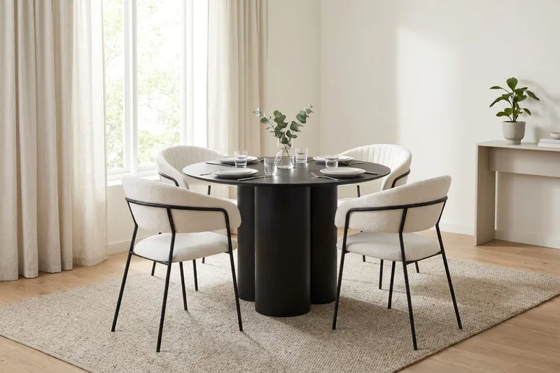 Juno Matgrupp runt 110 cm Svart med 4 Karol Matstolar - Svart - Products - Möbler - Bord & matgrupp - Matgrupp
