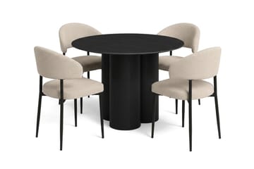 Juno Matgrupp runt 110 cm Svart med 4 Sawako Matstolar - Svart - Products - Möbler - Bord & matgrupp - Matgrupp