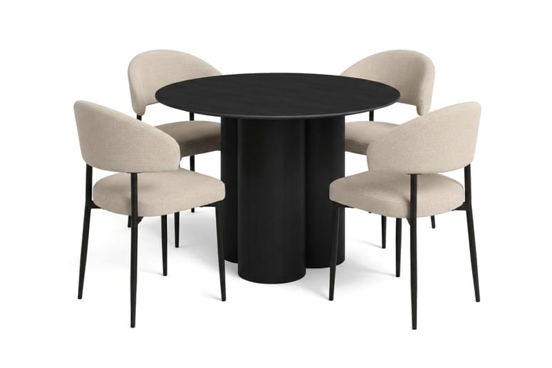 Juno Matgrupp runt 110 cm Svart med 4 Sawako Matstolar - Svart - Products - Möbler - Bord & matgrupp - Matgrupp