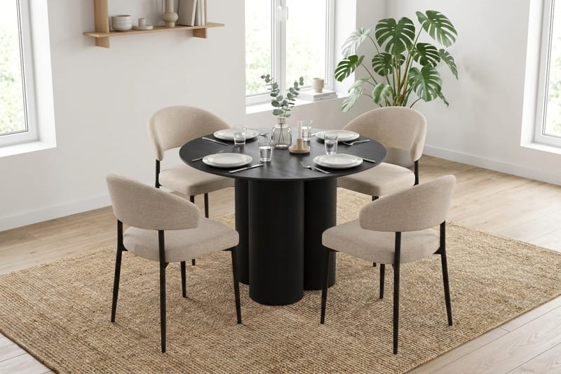Juno Matgrupp runt 110 cm Svart med 4 Sawako Matstolar - Svart - Products - Möbler - Bord & matgrupp - Matgrupp