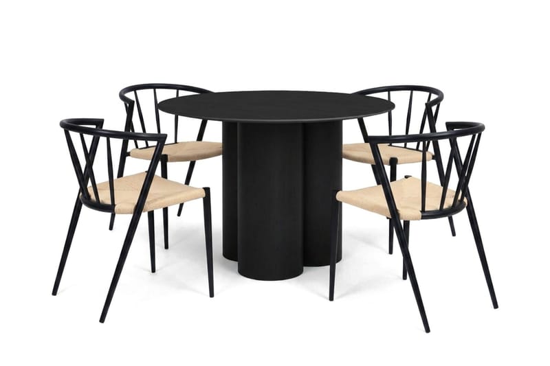 Juno Matgrupp runt 110 cm Svart med 4 Winston Matstolar - Svart - Products - Möbler - Bord & matgrupp - Matgrupp