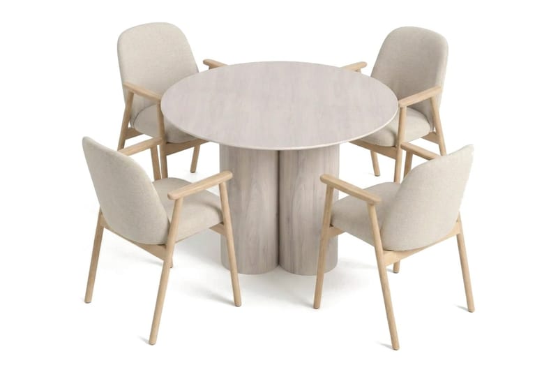 Juno Matgrupp runt 110 cm Vitlaserad med 4 Reciclar Matstolar - Vitlaserad - Products - Möbler - Bord & matgrupp - Matgrupp