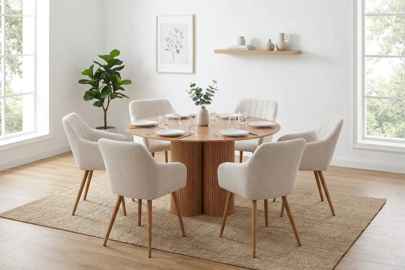 Juno Matgrupp runt 130 cm Ek med 6 Filippa Matstolar - Ek - Products - Möbler - Bord & matgrupp - Matgrupp