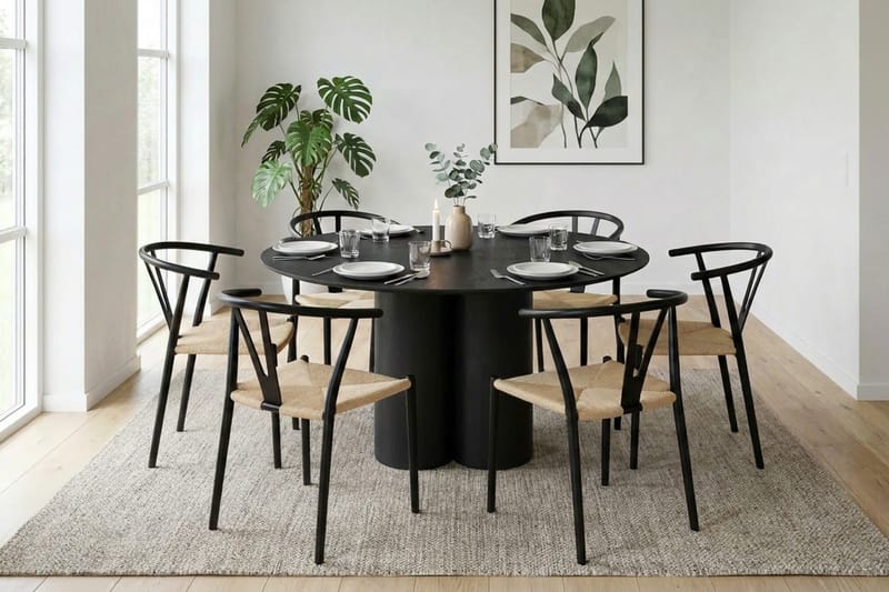 Juno Matgrupp runt 130 cm Svart med 6 Elysia Matstolar - Products - Möbler - Bord & matgrupp - Matgrupp