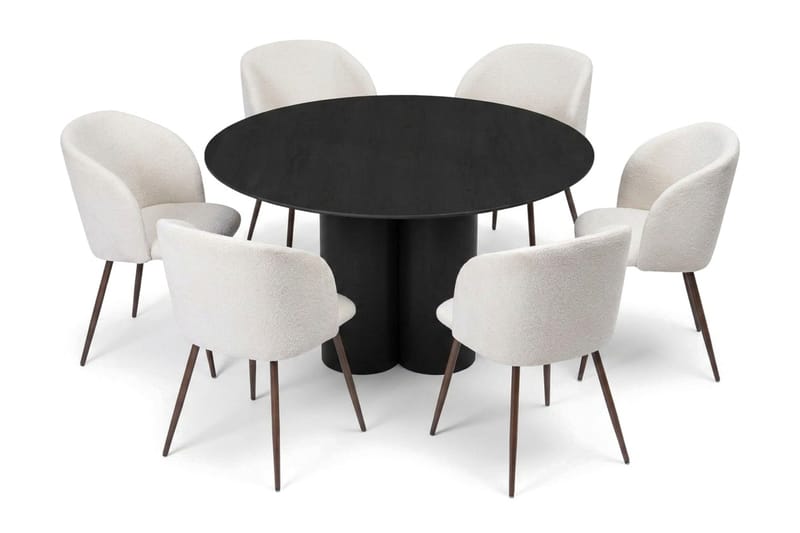 Juno Matgrupp runt 130 cm Svart med 6 Greya Matstolar - Svart - Products - Möbler - Bord & matgrupp - Matgrupp