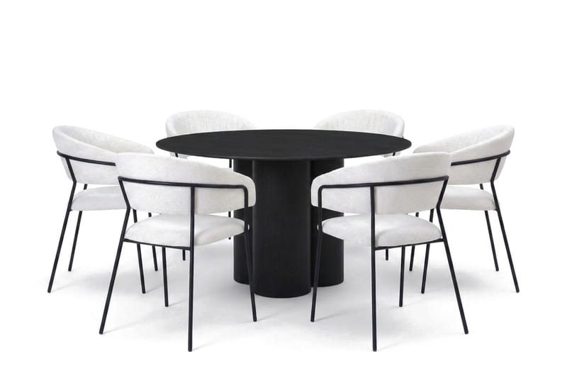 Juno Matgrupp runt 130 cm Svart med 6 Karol Matstolar - Svart - Products - Möbler - Bord & matgrupp - Matgrupp