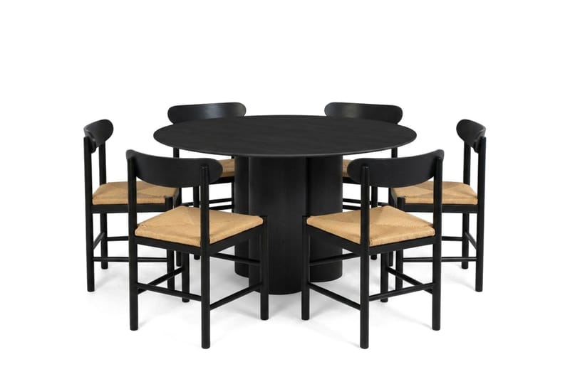 Juno Matgrupp runt 130 cm Svart med 6 Malte Matstolar - Products - Möbler - Bord & matgrupp - Matgrupp