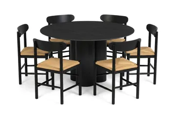Juno Matgrupp runt 130 cm Svart med 6 Malte Matstolar - Products - Möbler - Bord & matgrupp - Matgrupp