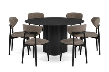 Juno Matgrupp runt 130 cm Svart med 6 Molly Matstolar - Svart - Products - Möbler - Bord & matgrupp - Matgrupp