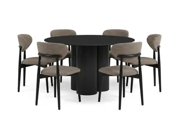 Juno Matgrupp runt 130 cm Svart med 6 Molly Matstolar - Svart - Products - Möbler - Bord & matgrupp - Matgrupp