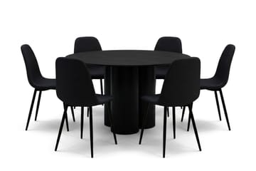 Juno Matgrupp runt 130 cm Svart med 6 Nibe Matstolar - Svart - Products - Möbler - Bord & matgrupp - Matgrupp