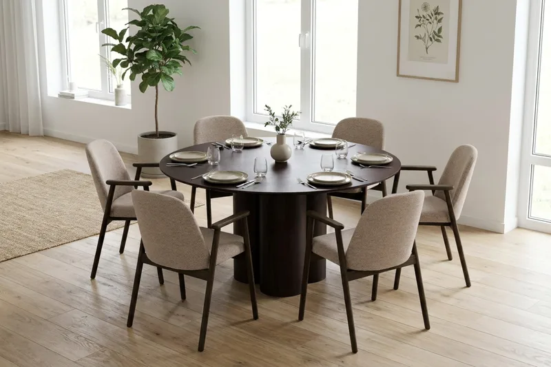 Juno Matgrupp runt 130 cm Svart med 6 Reciclar Matstolar - Svart - Products - Möbler - Bord & matgrupp - Matgrupp