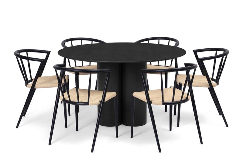 Juno Matgrupp runt 130 cm Svart med 6 Winston Matstolar - Svart - Products - Möbler - Bord & matgrupp - Matgrupp
