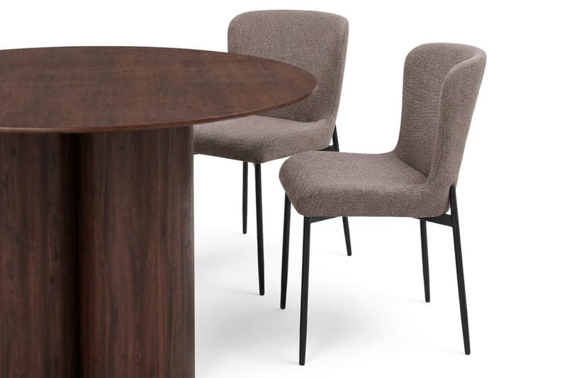 Juno Matgrupp runt 130 cm Valnöt med 6 Elsie Matstolar - Valnöt/Grå - Products - Möbler - Bord & matgrupp - Matgrupp