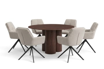 Juno Matgrupp runt 130 cm Valnöt med 6 Torsby Matstolar - Valnöt - Products - Möbler - Bord & matgrupp - Matgrupp