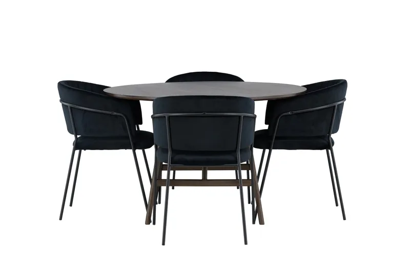 Kaseidon Matgrupp 100 cm Rund med 4 Selma Stolar, Mörkbrun