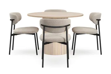 Kopparbo Matbord 106 cm med 4 Lucy Matstolar - White / Greige Bouclé / Metallben Svart - Products - Möbler - Bord & matgrupp - Matgrupp