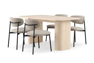 Kopparbo Matbord 160 cm med 4 Lucy Matstolar - White / Greige Bouclé / Metallben Svart - Products - Möbler - Bord & matgrupp - Matgrupp