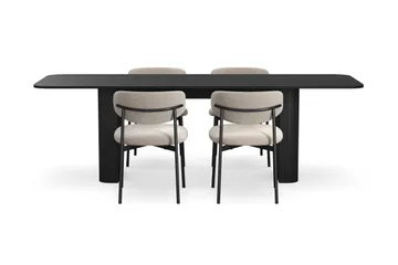 Kopparbo Matbord 180-240 cm Förlängningsbart med 4 Lucy Matstolar - Svart / Greige Bouclé / Metallben Svart - Products - Möbler - Bord & matgrupp - Matgrupp