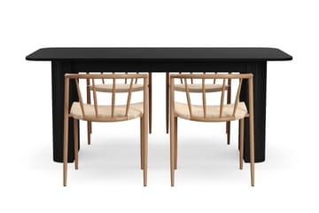 Kopparbo Matbord 180-240 cm Förlängningsbart med 4 Winston Matstolar - Svart / Beige / Metallben Ek - Products - Möbler - Bord & matgrupp - Matgrupp