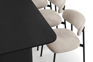 Kopparbo Matbord 200-260 cm Förlängningsbart med 6 Lucy Matstolar - Svart / Greige Bouclé / Metallben Svart - Products - Möbler - Bord & matgrupp - Matgrupp
