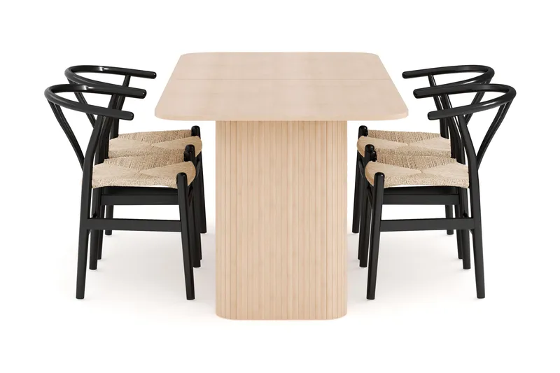 Kopparbo Matgrupp 180-240 cm Förlängningsbart med 4 Dastoori Matstolar - Whitewash - Products - Möbler - Bord & matgrupp - Matgrupp