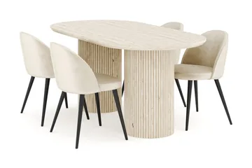 Kopparbo Matgrupp 180 cm Oval med 4 Valeri Sammetsstolar - Travetin - Products - Möbler - Bord & matgrupp - Matgrupp