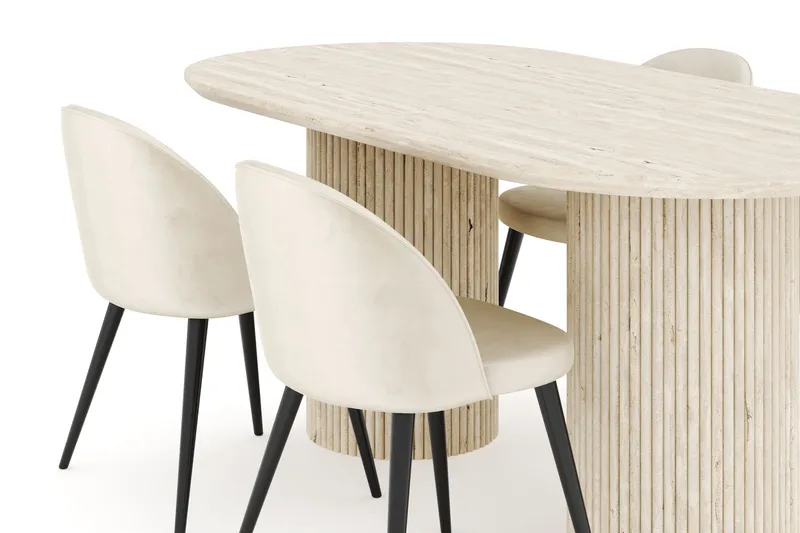 Kopparbo Matgrupp 180 cm Oval med 4 Valeri Sammetsstolar - Travetin - Products - Möbler - Bord & matgrupp - Matgrupp