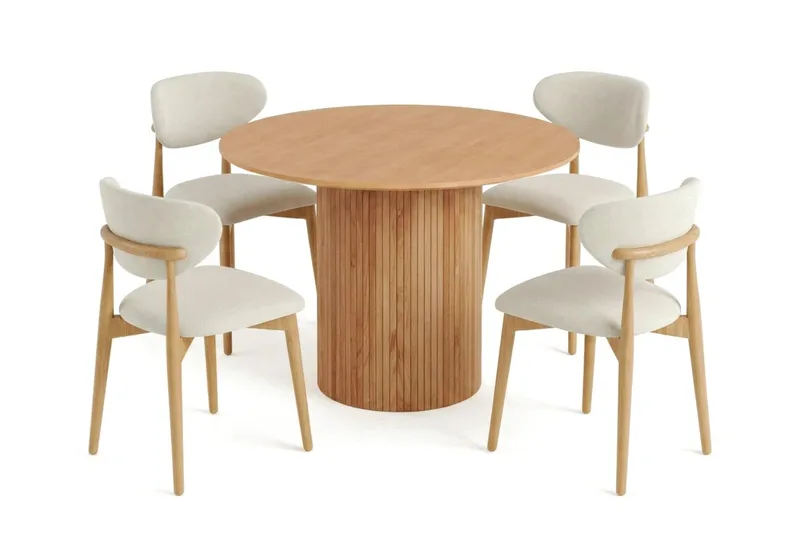 Kopparbo Matgrupp runt 110 cm Ek med 4 Molly Matstolar - Ek - Products - Möbler - Bord & matgrupp - Matgrupp