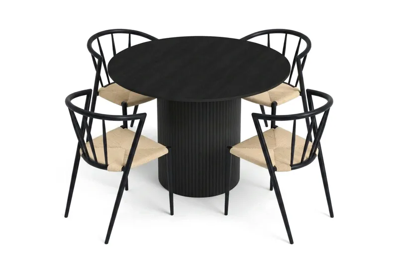 Kopparbo Matgrupp runt 110 cm Svart med 4 Winston Matstolar - Svart - Products - Möbler - Bord & matgrupp - Matgrupp